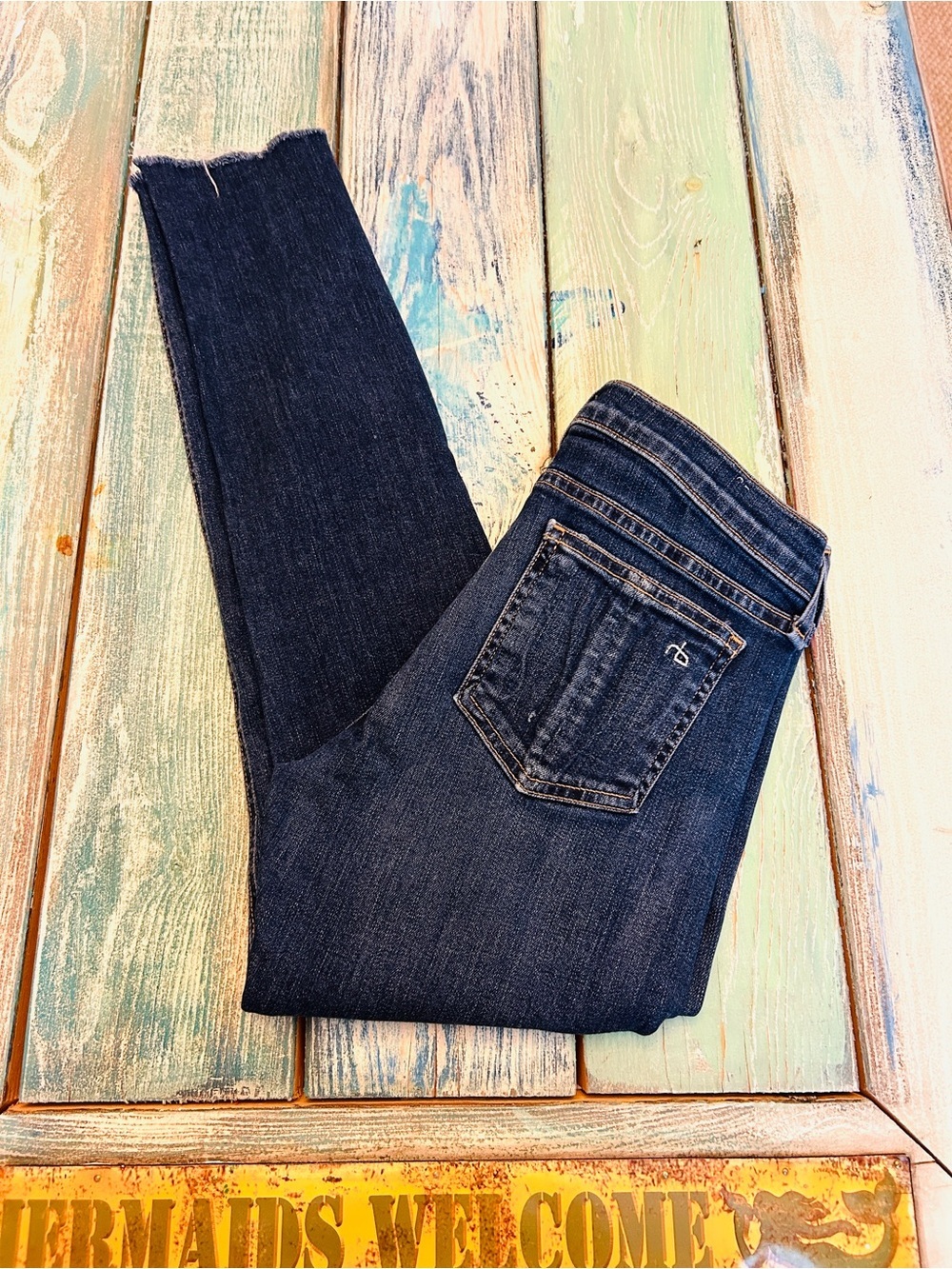 Rag & Bone/JEAN Dark Wash Raw Hem Skinny Ankle Jeans Size 26 - Picture 4 of 7